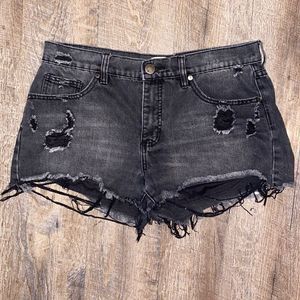 Cotton On Mid Saturday Black Distressed Frayed Denim Shorts